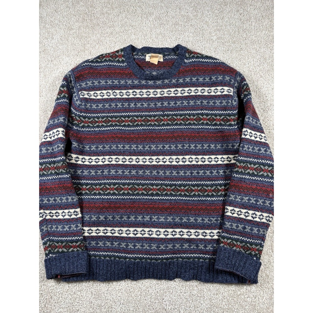 VTG American Eagle Lambswool Fair Isle Sweater Small Blue Red Knit Y2K